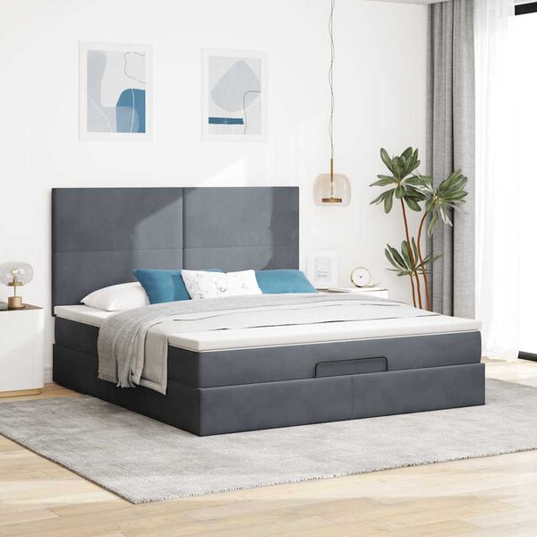 vidaXL Ottoman bed met matrassen 180x200cm fluweel donkergrijs