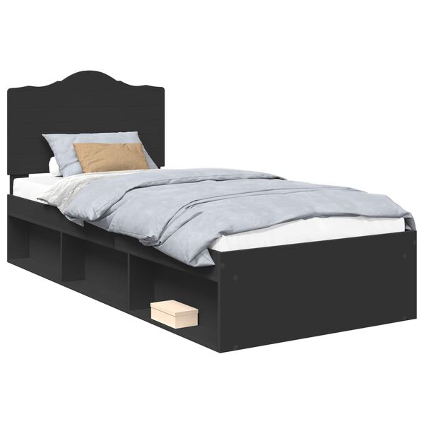 vidaXL Bedframe met hoofdeinde Zwart 90 x 190 cm Massief grenenhout