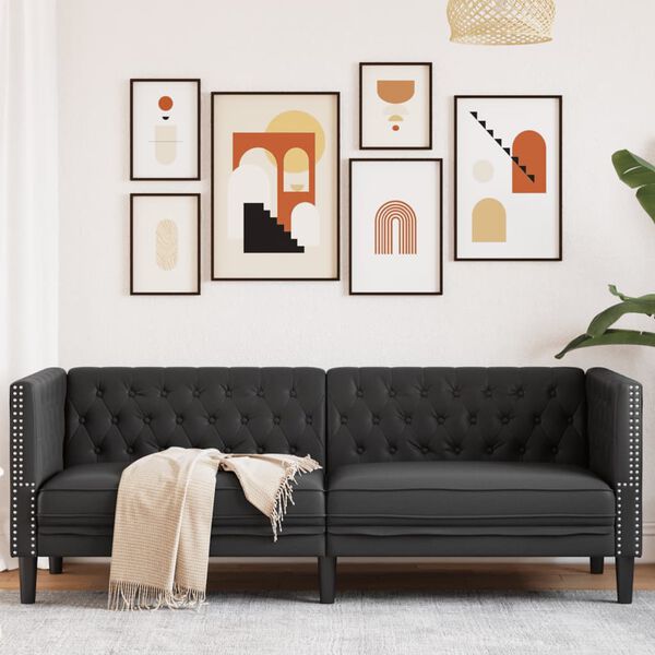vidaXL Driezitsbank Chesterfield-stijl kunstleer zwart