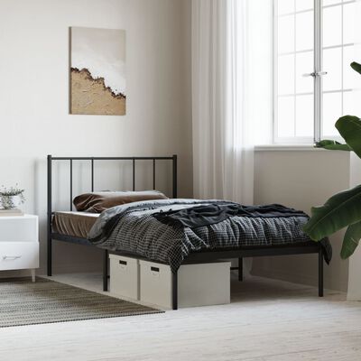 vidaXL Bedframe met hoofdbord metaal zwart 90x190 cm