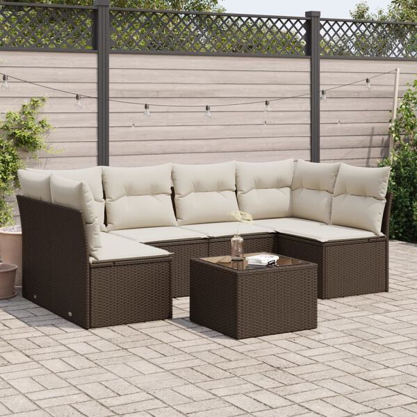 vidaXL 7-delige Loungeset met kussens poly rattan bruin