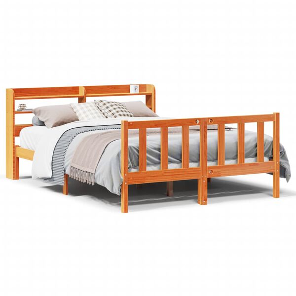 vidaXL Bedframe met hoofdbord massief grenenhout wasbruin 160x200 cm