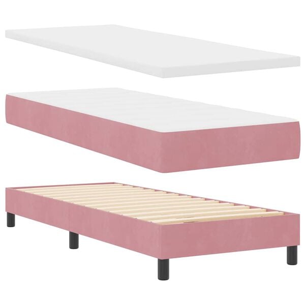 vidaXL Boxspringbed met matras met hoofdeinde Roze 80 x 200 cm Fluweel