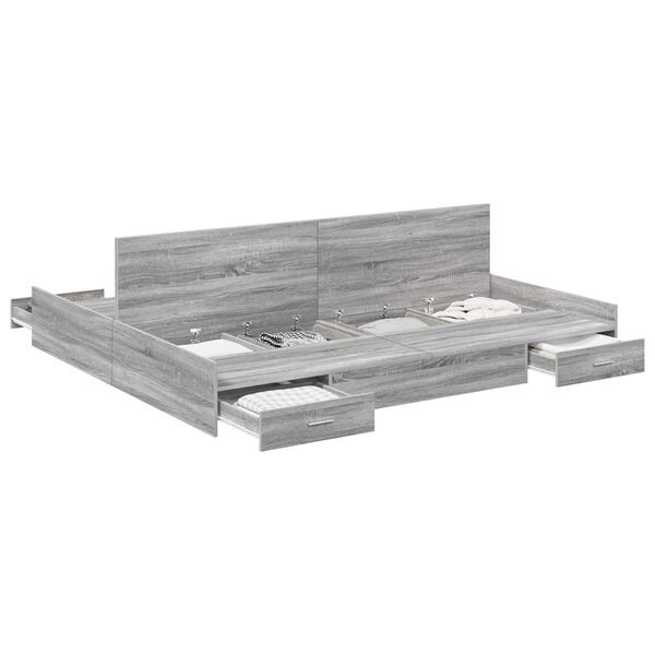 vidaXL Opbergbedframe met lade Grijs Sonoma 200 x 200 cm Bewerkt hout