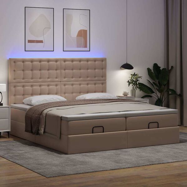 vidaXL Bed poef met matrassen en LED's 160x200cm kunstleer