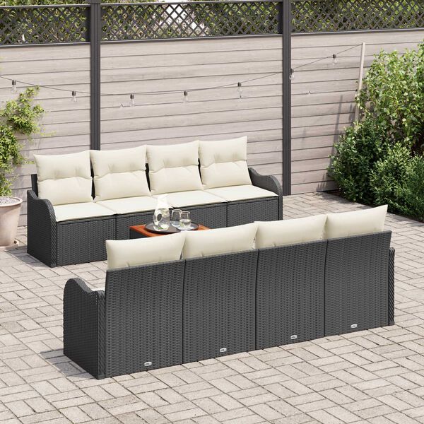 vidaXL Tuinbankenset met opslag 9 pcs Zwart en Cr&egrave;me poly rattan