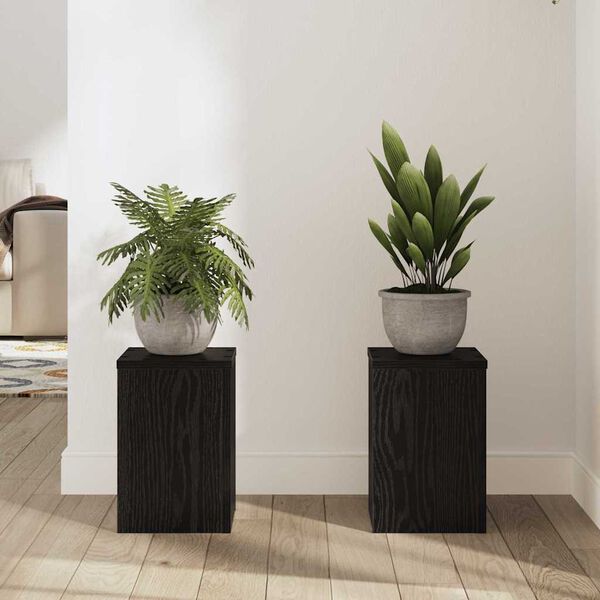 vidaXL Plantenstandaard 2 pcs Zwart Eiken 20 x 20 x 30 cm Bewerkt hout