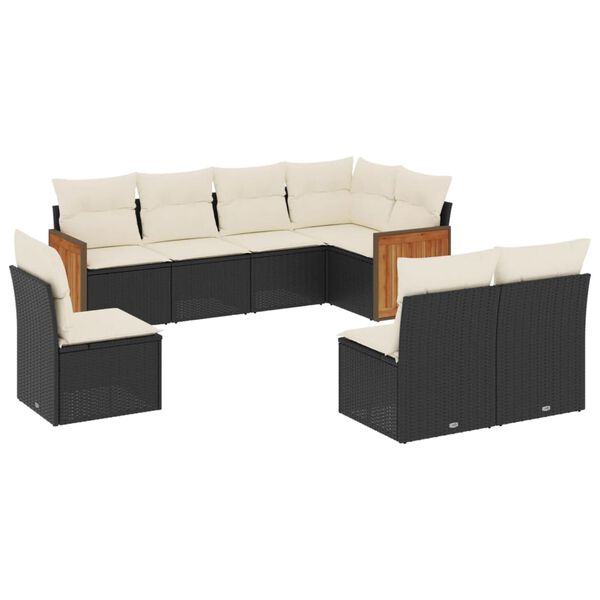 vidaXL 8-delige Loungeset met kussens poly rattan zwart