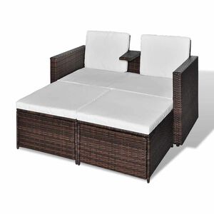 vidaXL 4-delige Loungeset met kussens poly rattan bruin