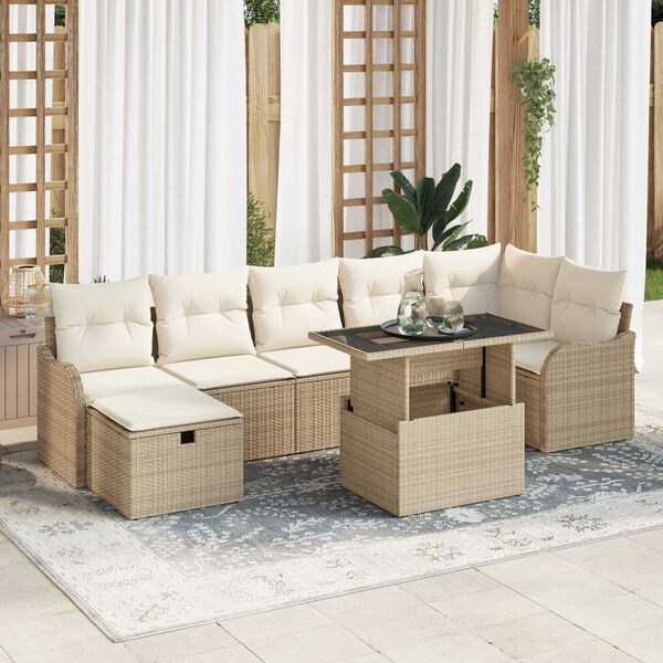 vidaXL Tuin Sofa Set met kussen met opslag 8 pcs Beige Poly riet