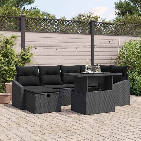 vidaXL Tuin Sofa Set met kussen 7 pcs Zwart poly rattan