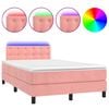 vidaXL Boxspring met matras en LED fluweel roze 120x190 cm