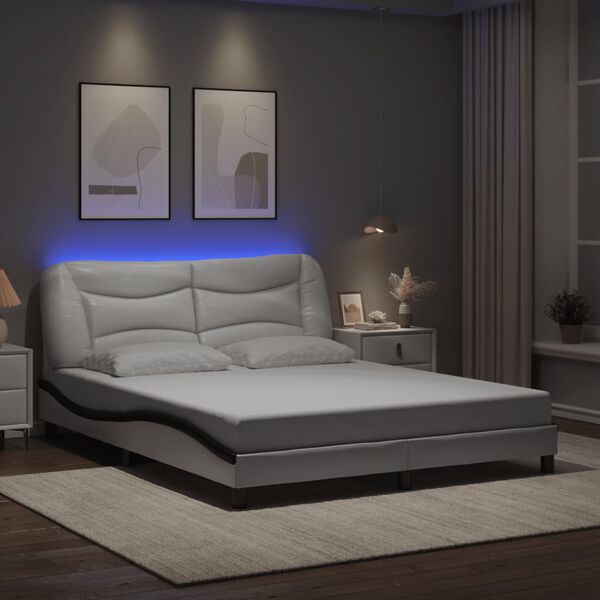 vidaXL Bedframe met LED zonder matras "Hvar" wit en zwart 160x200 cm