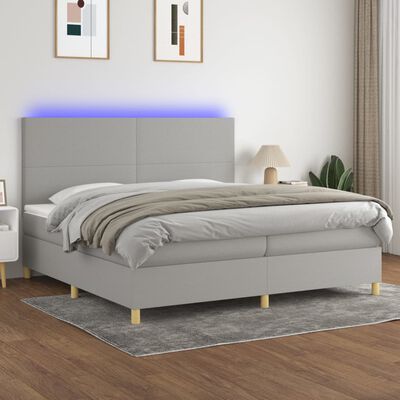 vidaXL Boxspring met matras en LED stof lichtgrijs 200x200 cm