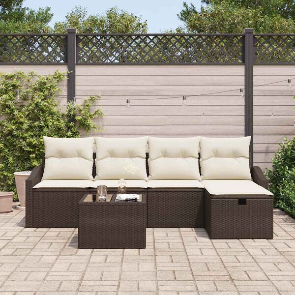 vidaXL Bankstel met kussen 6 pcs poly rattan