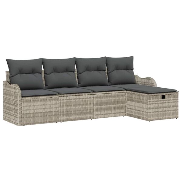 vidaXL Tuin Sofa Set met kussen met opslag 5 pcs Lichtgrijs Poly riet