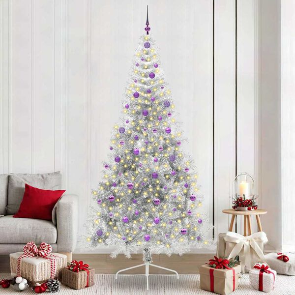 vidaXL Kunstmatig Voorverlicht Kerstboom met 300 LED Zilver 240 cm PET
