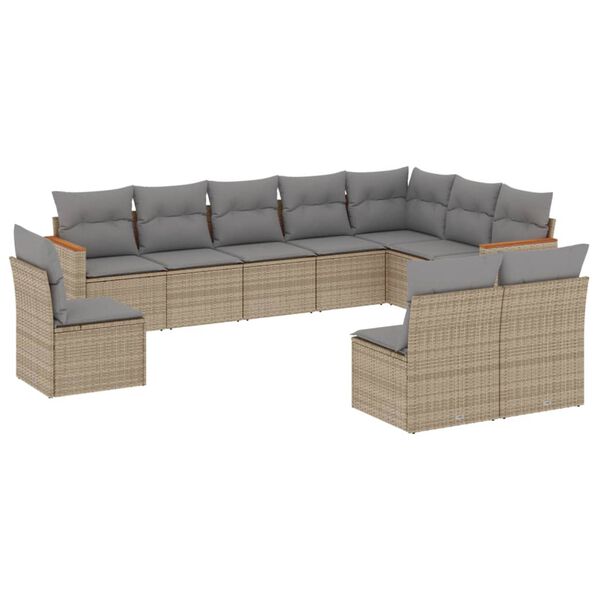 vidaXL 10-delige Loungeset met kussens poly rattan gemengd beige