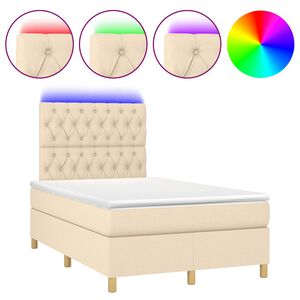 vidaXL Boxspring met matras en LED stof cr&egrave;mekleurig 120x190 cm