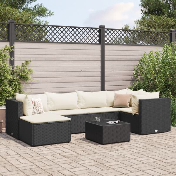 vidaXL 7-delige Loungeset met kussens poly rattan zwart