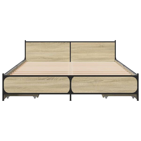 vidaXL Bedframe met lades bewerkt hout sonoma eikenkleurig 120x200 cm