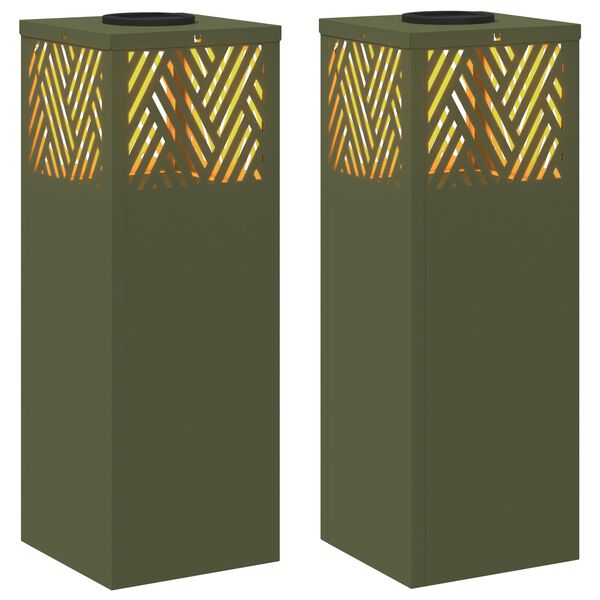 vidaXL Solar LED Pad Licht 2 pcs Olijf Groen Koudgewalst staal