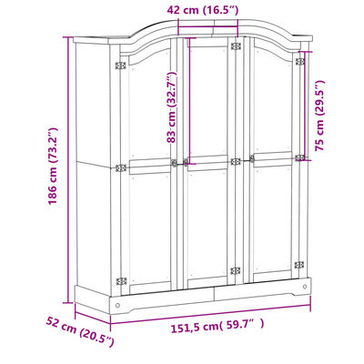 vidaXL Kledingkast Corona 151,5x52x186 cm massief grenenhout