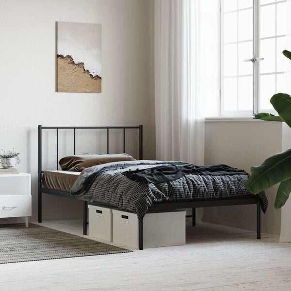 vidaXL Bedframe met hoofdbord metaal zwart 75x190 cm