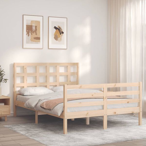 vidaXL Bedframe met hoofdbord massief hout