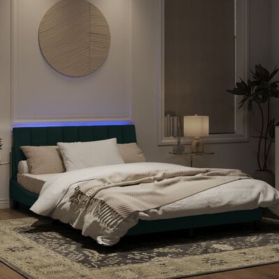 vidaXL Bedframe met LED-verlichting fluweel donkergroen 120x200 cm