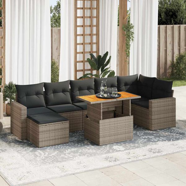 vidaXL 8-delige Loungeset met kussens poly rattan grijs