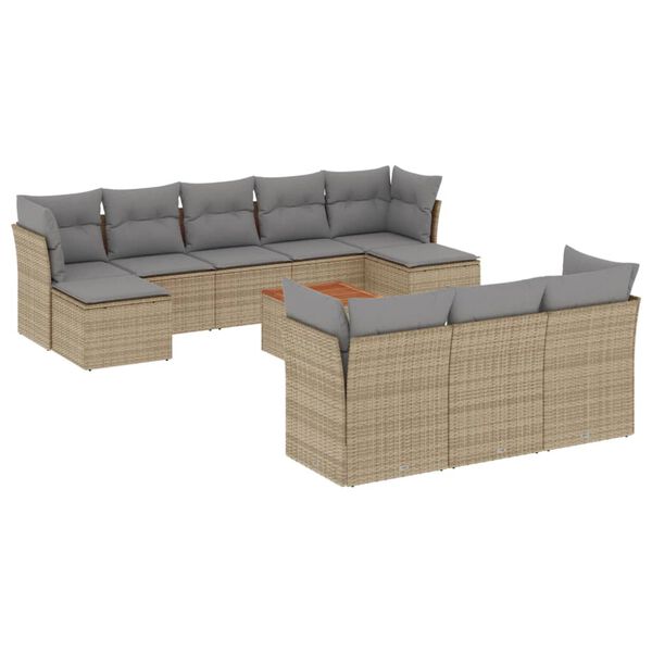vidaXL 11-delige Tuinset met kussens poly rattan beige