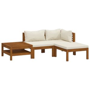 vidaXL 4-delige Loungeset met cr&egrave;mekleurige kussens massief acaciahout