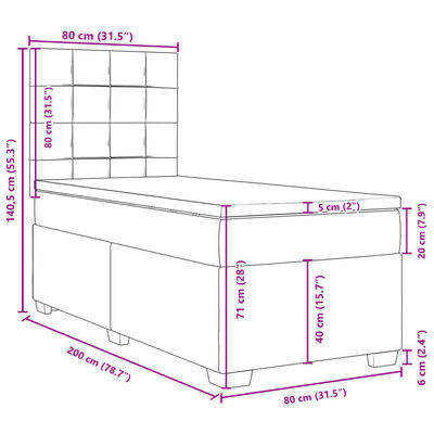 vidaXL Boxspring met matras stof lichtgrijs 80x200 cm