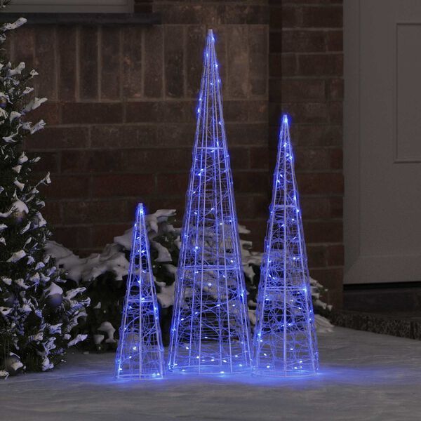 vidaXL Kerstboom met 90 LED 3 pcs Blauw 20 x 20 x 80 cm Acryl
