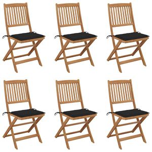 vidaXL Opklapbare stoelen (6 stuks) met kussens, gemaakt van massief acaciahout