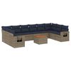 vidaXL 11-delige tuinbankset met kussens, grijs polyrotan