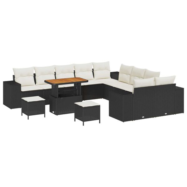 vidaXL Tuin Sofa Set met kussen 13 pcs Zwart poly rattan