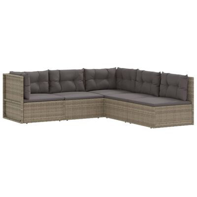 vidaXL 5-delige Loungeset met kussens poly rattan grijs