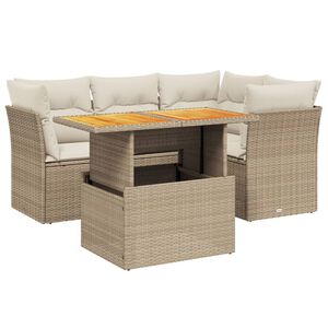 vidaXL 5-delige Loungeset met kussens poly rattan beige