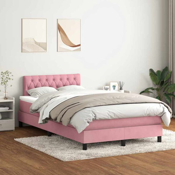 vidaXL Boxspring met matras en LED fluweel roze 120x210 cm