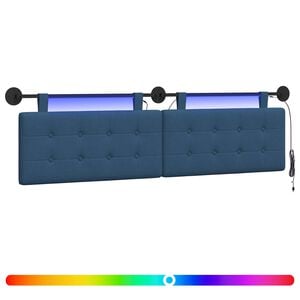 vidaXL Hangend hoofdbord Met LED-verlichting Blauw Stof