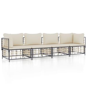vidaXL 4-delige Loungeset met kussens poly rattan antracietkleurig