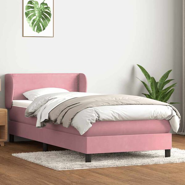 vidaXL Boxspring met matras fluweel roze 80x210 cm