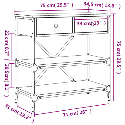 vidaXL Wandtafel 75x34,5x75 cm bewerkt hout sonoma eikenkleurig