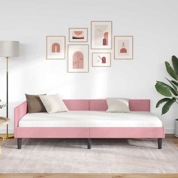 vidaXL Hoekbedframe Roze 100 cm x 200 cm VelvetenPlywood