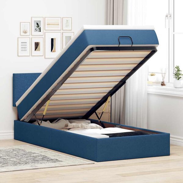 vidaXL Ottoman bed met matras en LED's 80x200cm stof blauw