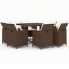 vidaXL 9-delige Tuinset met kussens poly rattan bruin