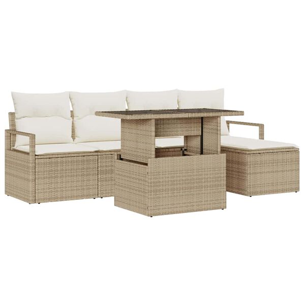 vidaXL Tuin Sofa Set met kussen 6 pcs beige en cr&egrave;mekleurig