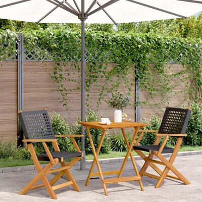 vidaXL 3-delige Bistroset poly rattan en massief hout zwart